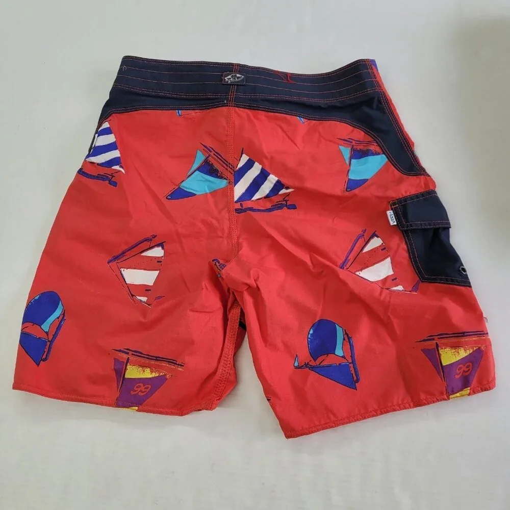 Vans Board Shorts Mens 30 Red Sailboat All Over Graphic Print‎ Cargo Pocket Surf
